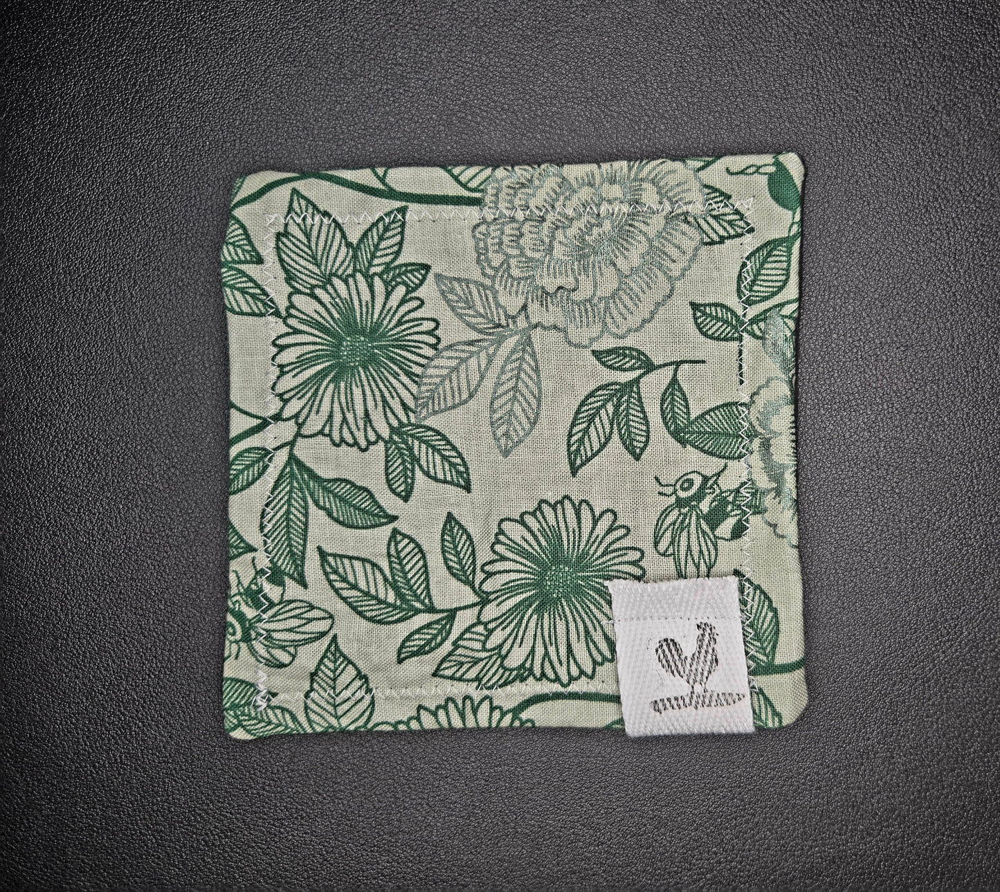Rooster Ridge Rags Green and Metallic Green Flowers and Bees with White Stitching