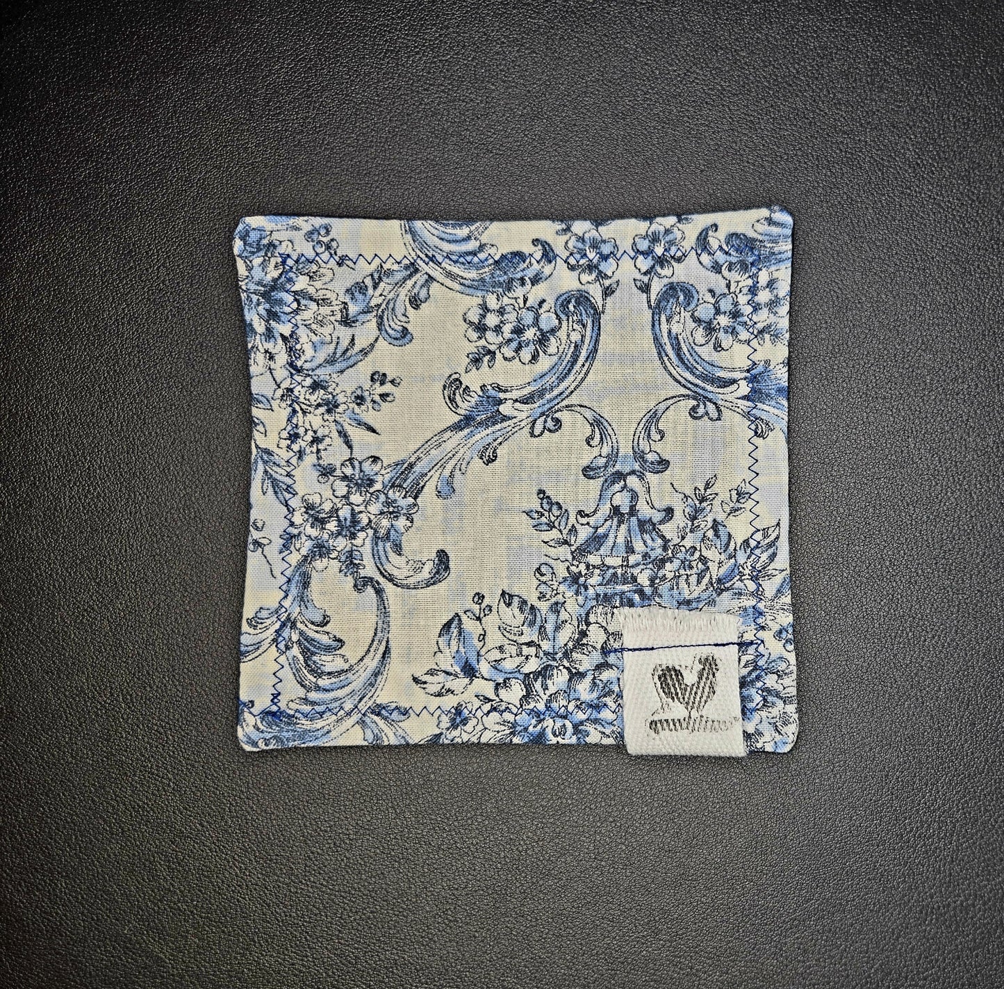 Rooster Ridge Rags White with Blue Flowers and Blue Stitching