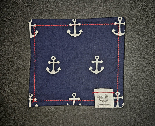 Rooster Ridge Rag Navy Blue with White Anchors, Red Stitching