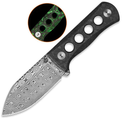 QSP Canary Neck Knife Damascus Glow in the Dark Green