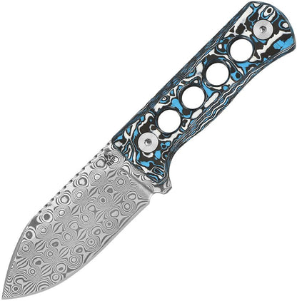 QSP Canary Neck Knife Damascus Black, White and Blue