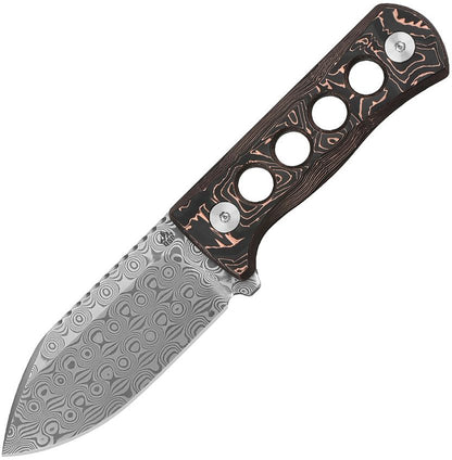 QSP Canary Neck Knife Damascus. Copper Handle
