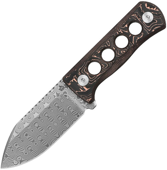 QSP Canary Neck Knife Damascus. Copper Handle