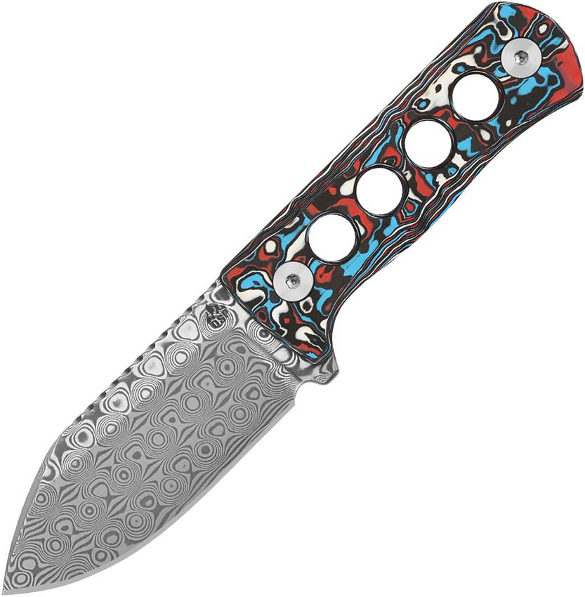 QSP Canary Neck Knife Damascus Red, White, Blue