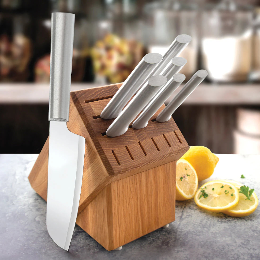 Rada Essential Oak Block Silver Aluminum Handle
