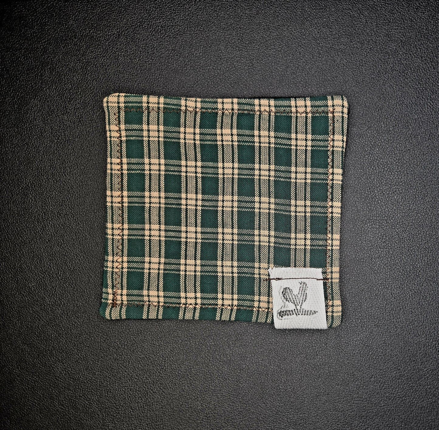 Rooster Ridge Rags Green and Tan Plaid with Brown Stitching