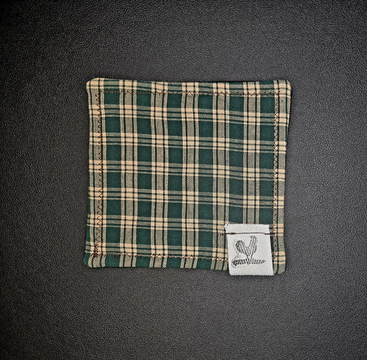 Rooster Ridge Rags Green and Tan Plaid with Brown Stitching